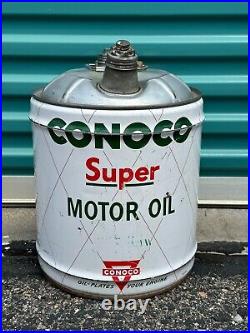 #1870 Vintage CONOCO Super Motor Oil Heavy Duty 5 Gallon Empty Can no. 16