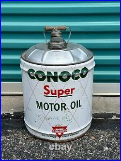 #1870 Vintage CONOCO Super Motor Oil Heavy Duty 5 Gallon Empty Can no. 16