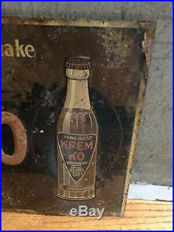 1920s Krem Ko Chocolate Milk Shake Sign Embossed Vintage Chicago Soda Gas Oil