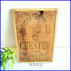 1920s Vintage Tide Water Oil Co. Chester Refined Petroleum Wooden Sign Board USA