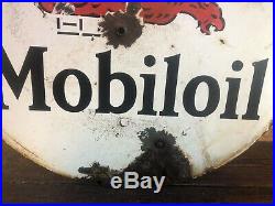 1930 Vintage Old Gargoyle Mobiloils Double Sided Porcelain Lollipop Sign Gas Oil