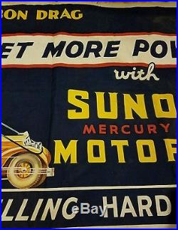 1930's Vintage Sunoco Mercury Made Motor Oil Canvas Advertising 5ft Banner