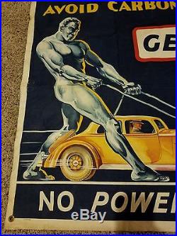 1930's Vintage Sunoco Mercury Made Motor Oil Canvas Advertising 5ft Banner