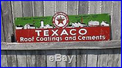 1936 TEXACO Roof Coatings Cement Galvanized Tin Sign Service Gas Oil Vintage