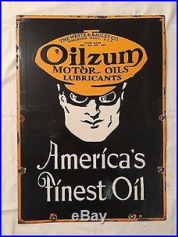 1940's Vintage Oilzum America's Finest Oil Porcelain Enamel Sign