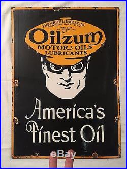 1940's Vintage Oilzum America's Finest Oil Porcelain Enamel Sign