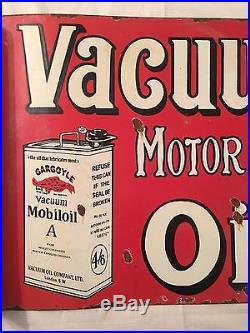 1940's Vintage Porcelain 2 Sided Mobiloil Vacuum Motor Car Oils Enamel Sign