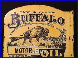1940's Vintage Porcelain Buffalo Motor Oil With Flange 2 Sided Enamel Sign