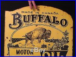1940's Vintage Porcelain Buffalo Motor Oil With Flange 2 Sided Enamel Sign