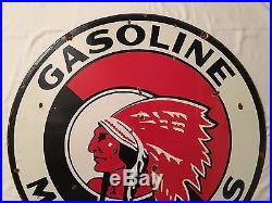 1940's Vintage Porcelain Red Indian Motor Oil Gasoline 2 Sided Enamel Sign