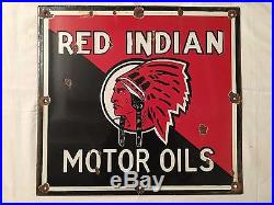 1940's Vintage Porcelain Red Indian Motor Oils Enamel Sign