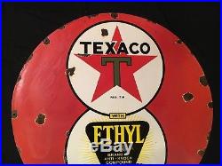 1940's Vintage Porcelain Texaco Ethyl Gas Oil Enamel sign