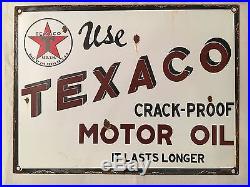 1940's Vintage Porcelain Texaco Motor Oil Crack Proof Enamel Sign