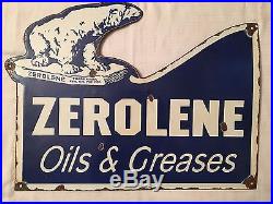 1940's Vintage Porcelain Zerolene Oils & Greases Enamel Sign