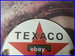 1940's Vintage Texaco Gasoline Porcelain Gas Station Motor Oil Pump Door Sign