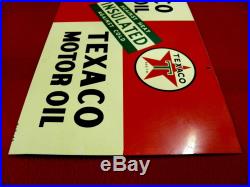1947 Vintage Texaco Motor Oil 2 Side Tin Insulated Against heat cold Sign Nice