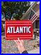 1950's Original Vintage Gas & Oil Sign Atlantic Gasoline Porcelain Pump Plate