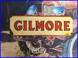 1950's Vintage Gilmore Gasoline Motor Oil Porcelain Enamel Gas Pump Sign