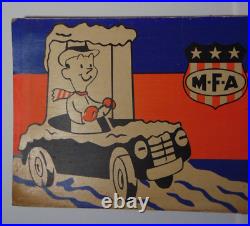 1950s VINTAGE MFA OIL SIGN OIL CAN ADVERTISING SIGN MFA ANTI FREEZE CAR GRAPHIC