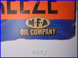 1950s VINTAGE MFA OIL SIGN OIL CAN ADVERTISING SIGN MFA ANTI FREEZE CAR GRAPHIC