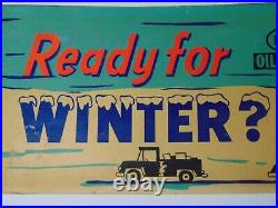 1950s VINTAGE MFA OIL SIGN OIL CAN ADVERTISING SIGN MFA GAS WINTER GRAPHIC SIGN