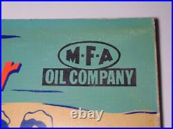 1950s VINTAGE MFA OIL SIGN OIL CAN ADVERTISING SIGN MFA GAS WINTER GRAPHIC SIGN