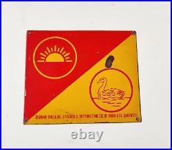 1950s Vintage Rising Sun & Swan Burmah Shell Oil Advertising Enamel Sign EB178