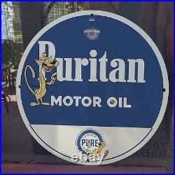 1952 Vintage Puritan Motor Oil''Pete Puma'' Porcelain Enamel Sign
