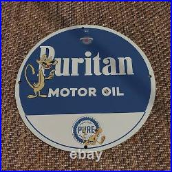 1952 Vintage Puritan Motor Oil''Pete Puma'' Porcelain Enamel Sign