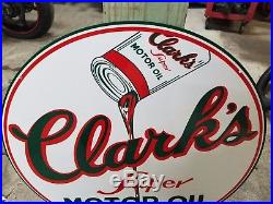 24 2 sided Clark's Gas Oil Metal Sign Vintage Porcelain like Garage Decor