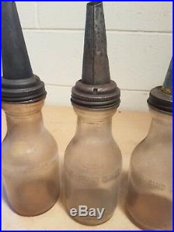 3 Vintage Glass Oil Bottles With Original Spouts Service Station Country Store
