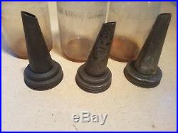 3 Vintage Glass Oil Bottles With Original Spouts Service Station Country Store
