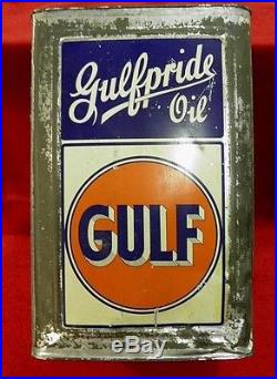 40s Gulf Gulfpride METAL 5 gallon oil can and Wood Crate GULF, vintage, WOW