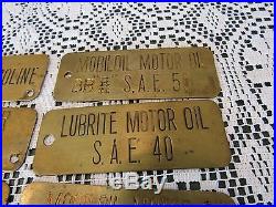 7 VINTAGE ORIGINAL 1920 1930's MOBIL OIL BRASS LUBESTER SIGNS STANDARD OIL CO