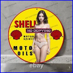 8'' Yellow Shell Porcelain Sign Gas Station Enamel Vintage Advertising Oil 2