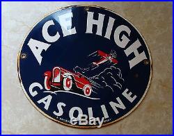 Ace High Gasoline Sign Vintage Oil Gas Rack Steel Pump Plate Lubester, Nr