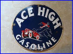Ace High Gasoline Sign Vintage Oil Gas Rack Steel Pump Plate Lubester, Nr