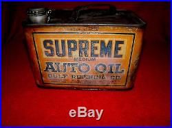 ANTIQUE 1920's SUPREME MEDIUM AUTO OIL GULF REFINING CO. CAN LID NICE VINTAGE