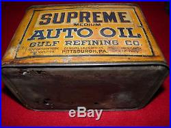 ANTIQUE 1920's SUPREME MEDIUM AUTO OIL GULF REFINING CO. CAN LID NICE VINTAGE