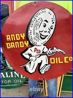 Andy Dandy Oil Company 30 Inch Vintage Porcelain Gas Oil Sign