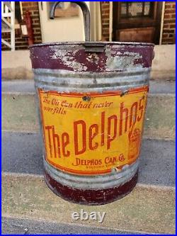 Antique Delphos rare early gas oil can & Pump vintage advertising PETROLEUM 1897