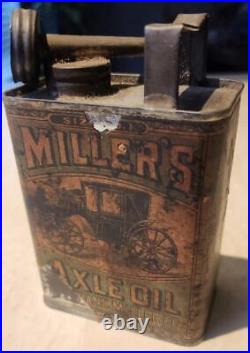 Antique Frank Miller Axle Oil Tin Vintage Carriage Can Early Whiz Hollingshead