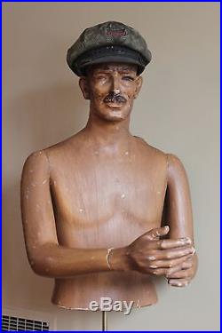 Antique VTG Mens Clothing 1940s Mannequin Torso Store Display Stand Gas Oil Rare