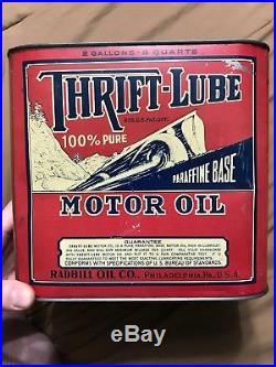 Antique Vintage 2 Gallon Thrift-Lube Radbill Oil Co Motor Oil Can
