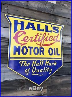 Antique Vintage Old Style HALLS Motor oil Gas Station Sign