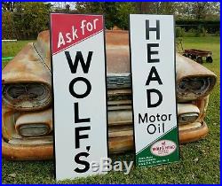 Antique Vintage Old Style Wolf's Head Oil Gas Station Sign 8 foot