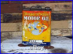 Around The World Motor Oil 2 gallon can cool car graphics Vintage Enarco Can
