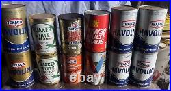 Assortment Of FULL Vintage Oil Cans (Valvoline, Texaco, Shell, Safeway, Etc)