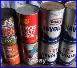 Assortment Of FULL Vintage Oil Cans (Valvoline, Texaco, Shell, Safeway, Etc)