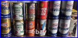 Assortment Of FULL Vintage Oil Cans (Valvoline, Texaco, Shell, Safeway, Etc)